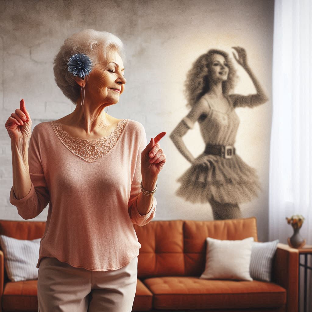 Woman dancing remembering herself dancing when she was younger